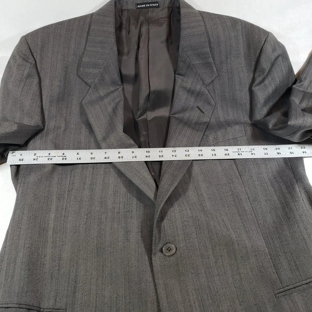 Profilo Gift Mens Blazer Suit Jacket Made in Italy Wool Pinstripe Dark‎ Gray